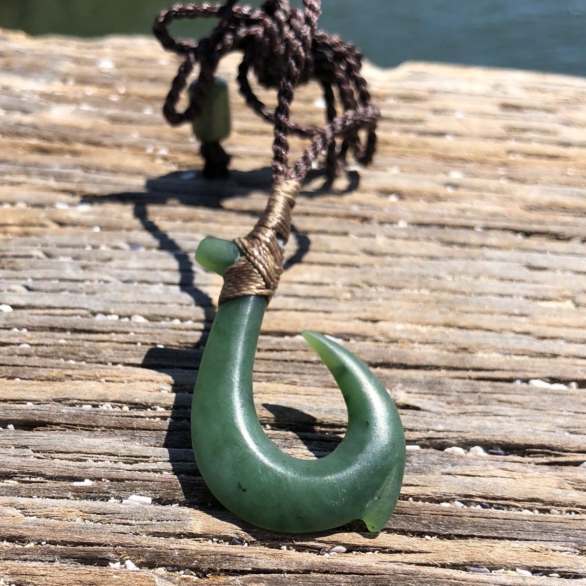 Jade Fish Hook Pendant, Matte Polish 3581