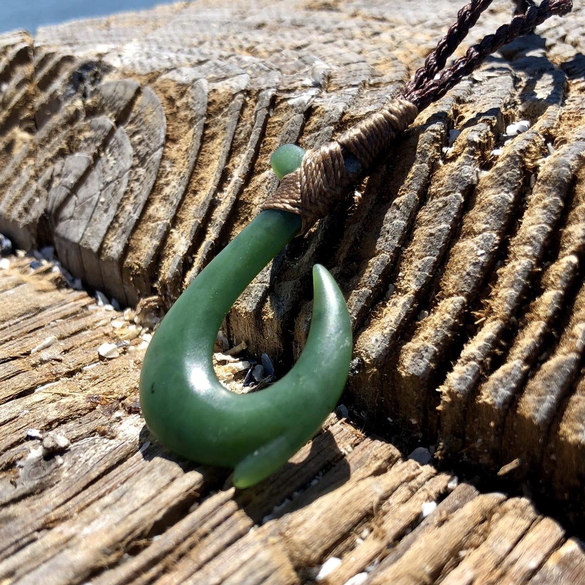 Jade Fish Hook Pendant, Matte Polish 3581