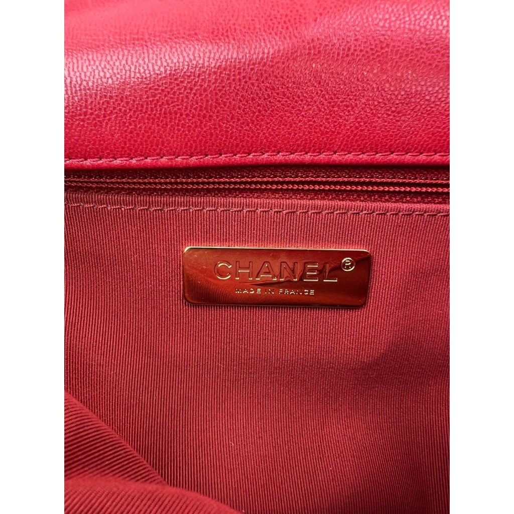 Chanel 19 Large Quilted Goatskin Silver and Gold Red Flap Bag
