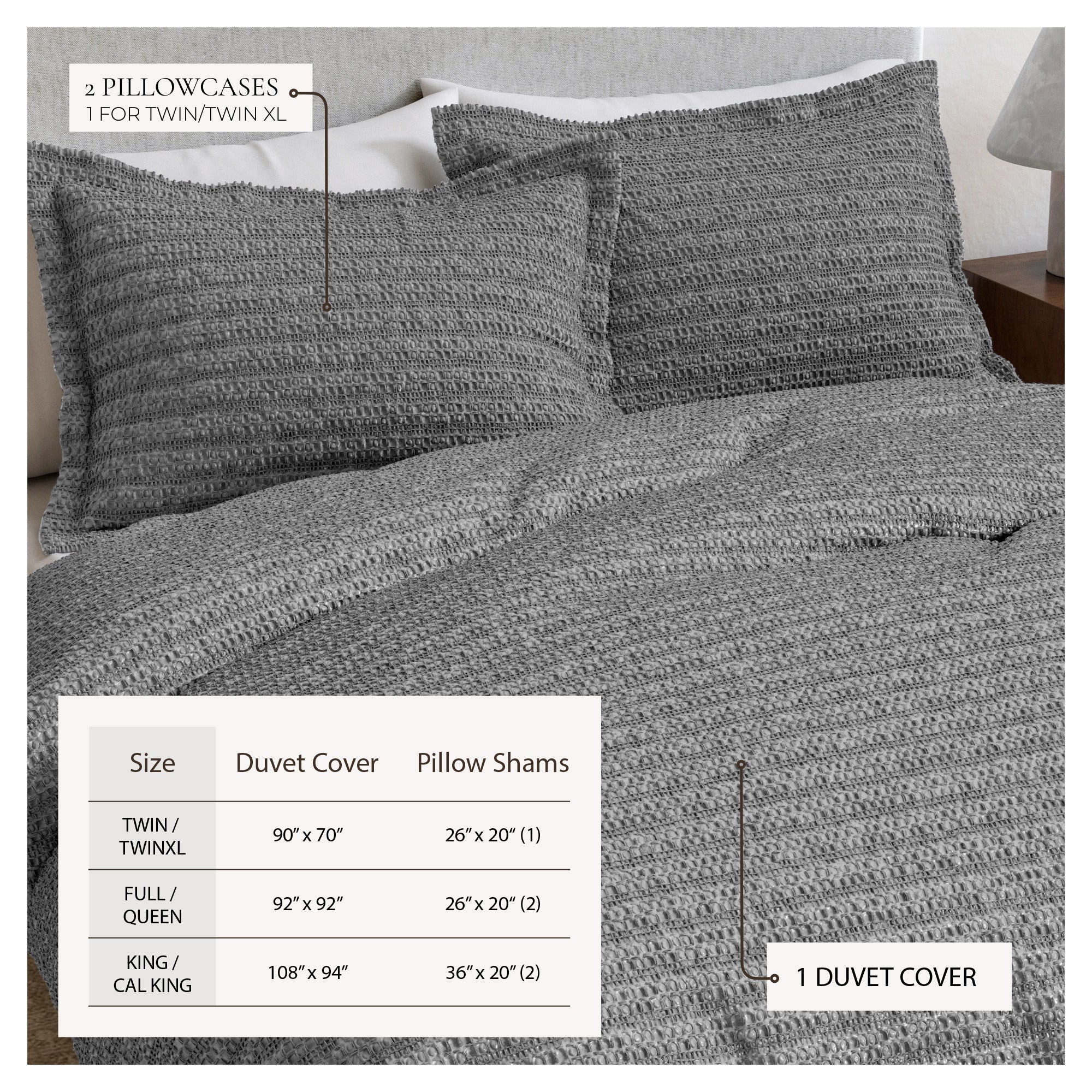 100% Cotton Honeycomb Waffle Duvet Set - Mattea Collection