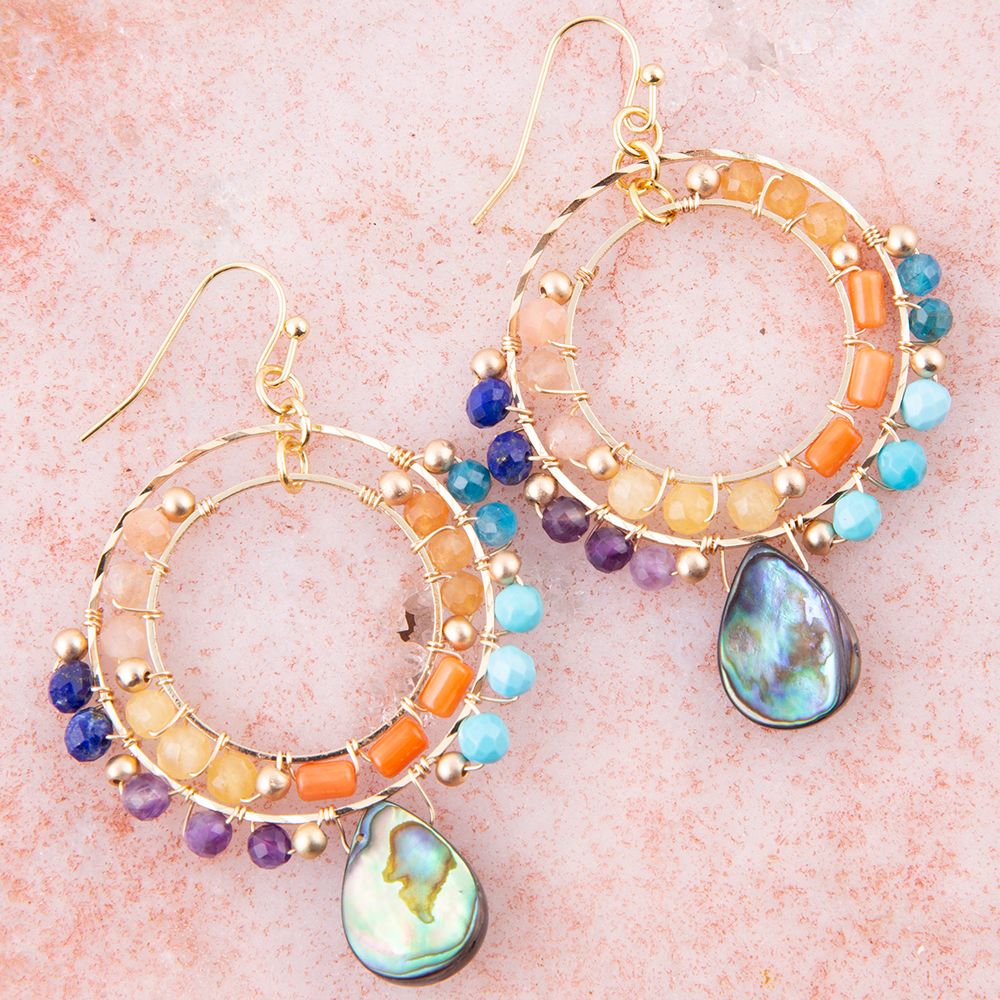 Kaleidoscope Multistone Golden Chandelier Earrings