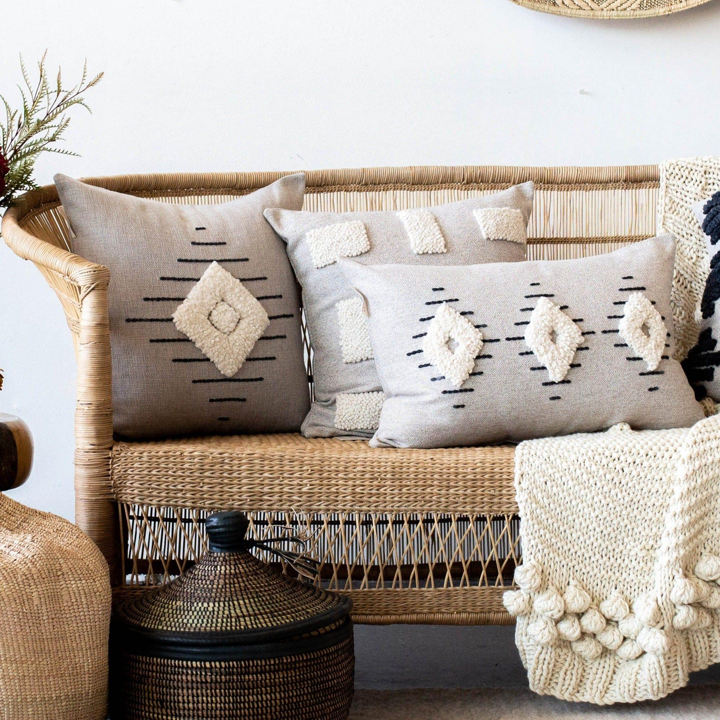 Khanya Throw Pillow in Grey and White