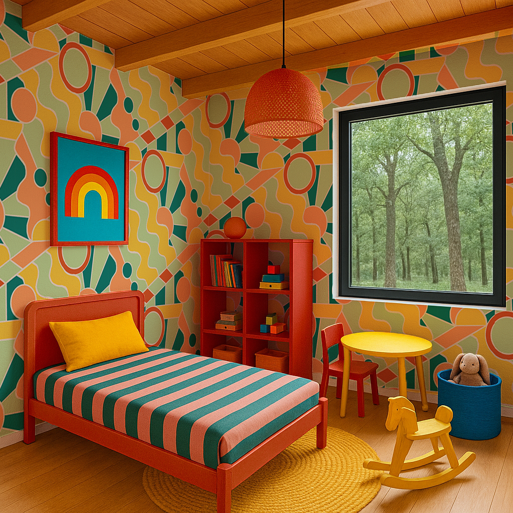 Day Trippin' Wallpaper, mint, blue, yellow and peach