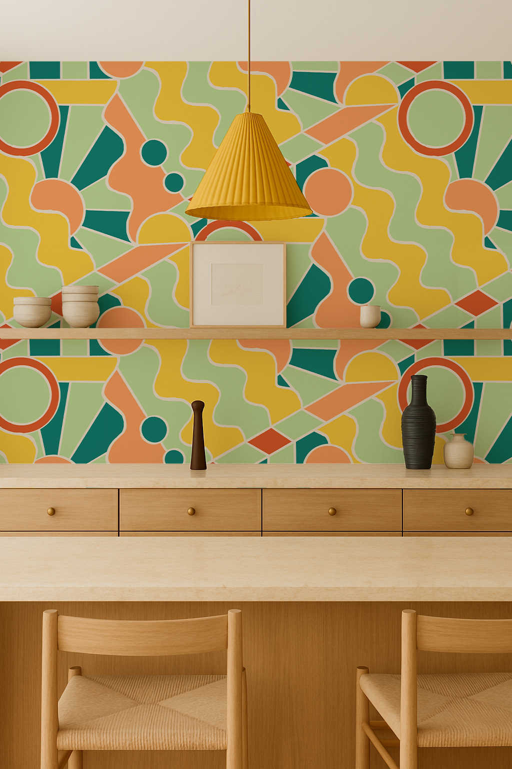 Day Trippin' Wallpaper, mint, blue, yellow and peach