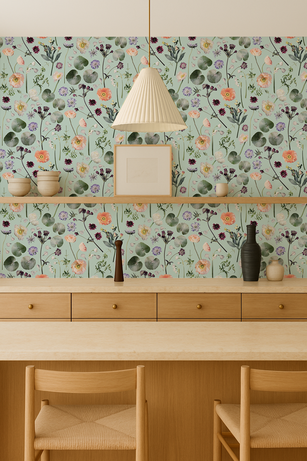 Floral Finds Wallpaper, blue