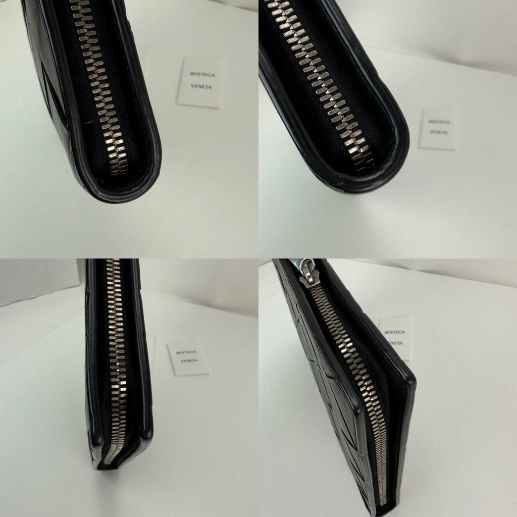 Bottega Veneta Black Leather Maxi Intreciato Document Case Wristlet Clutch Bag