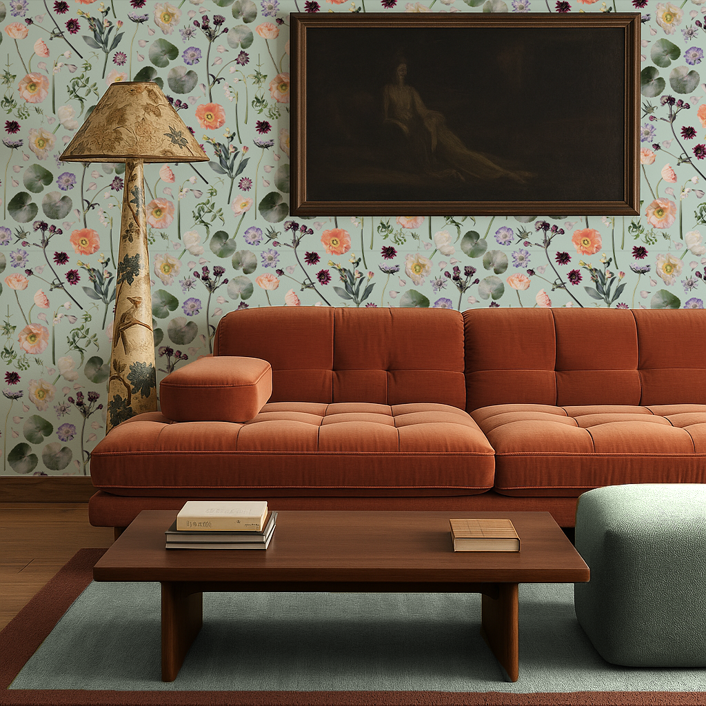 Floral Finds Wallpaper, blue