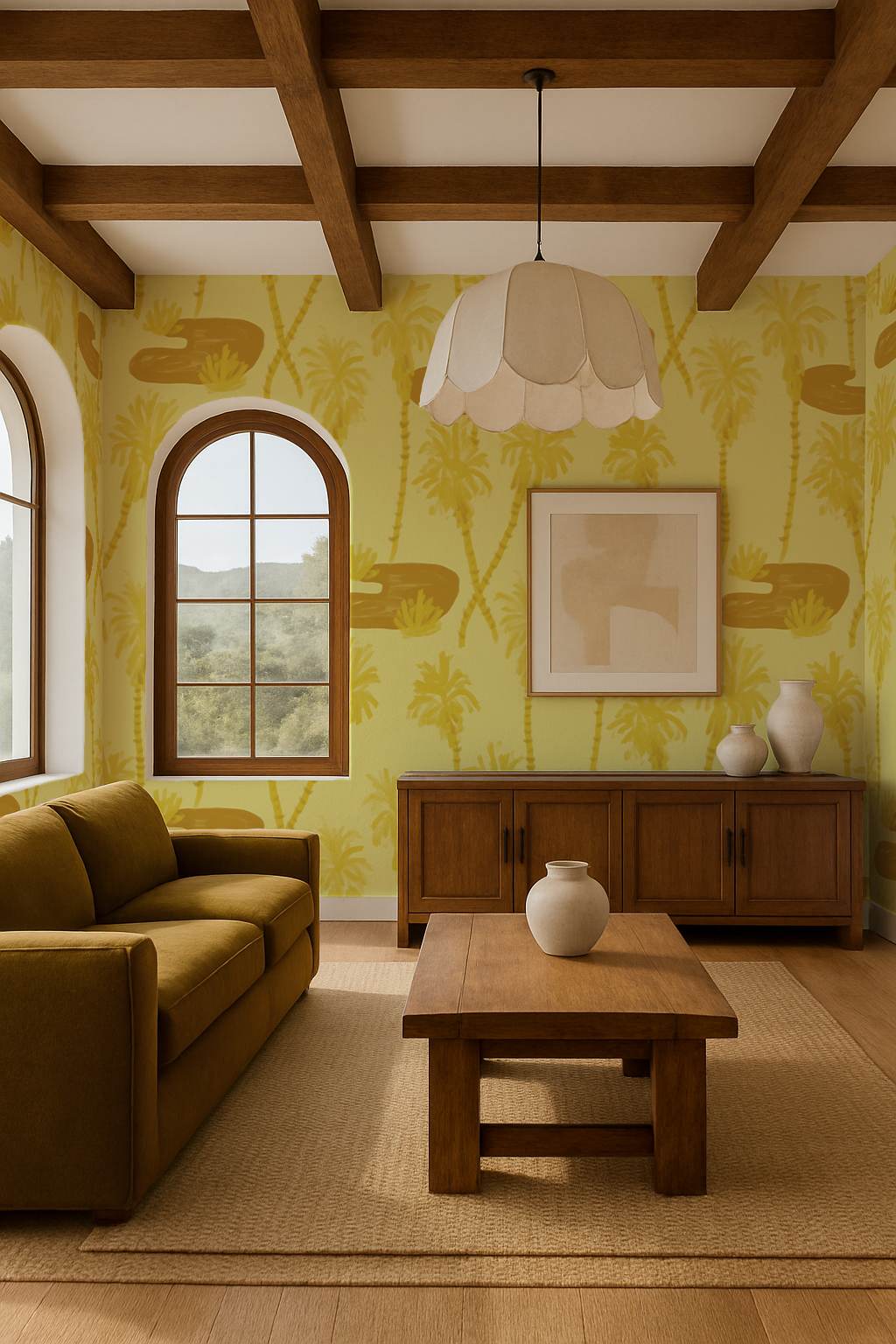 Palm Oasis Wallpaper, lemon yellow