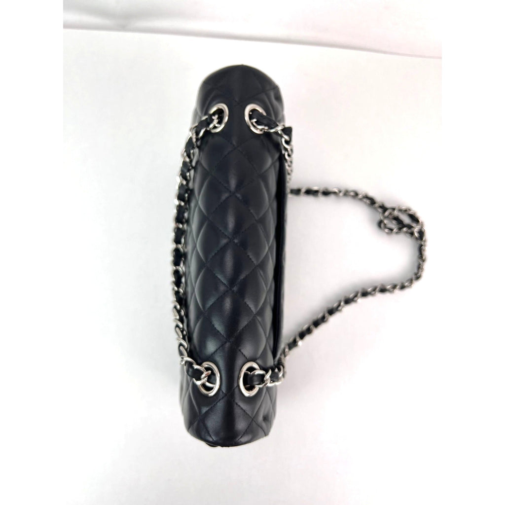 Chanel Quilted Lambskin Valentine Crystal Charms Medium Single Flap Black Bag