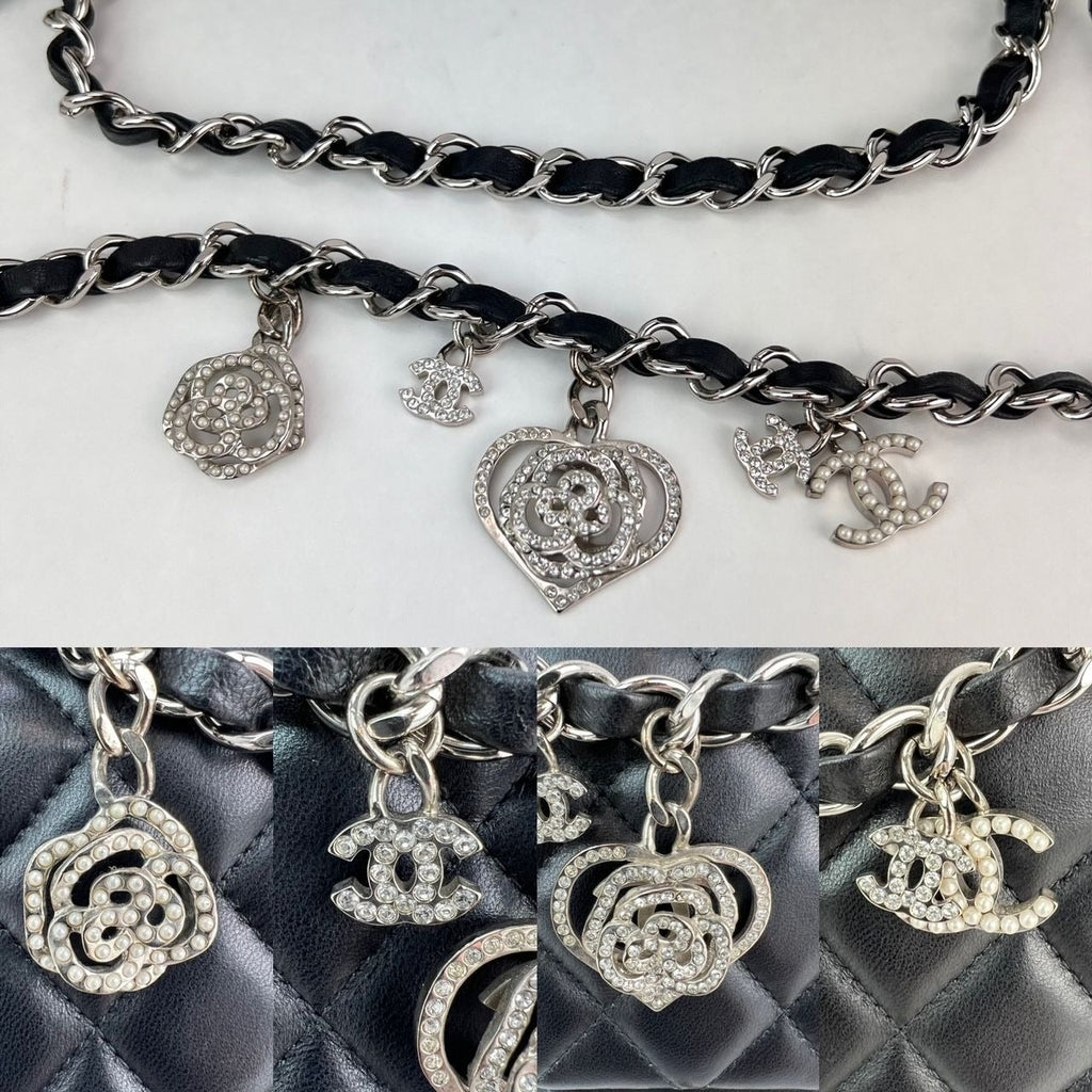 Chanel Quilted Lambskin Valentine Crystal Charms Medium Single Flap Black Bag