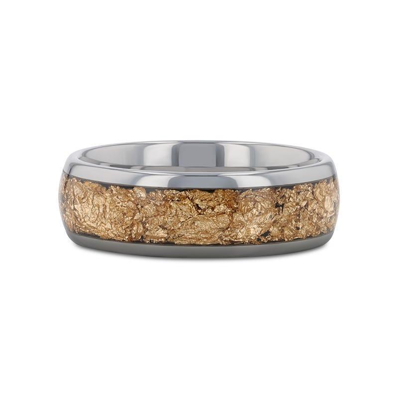 LUXE Tungsten Carbide Ring with Decorative Gold Flakes Inlay, 8mm