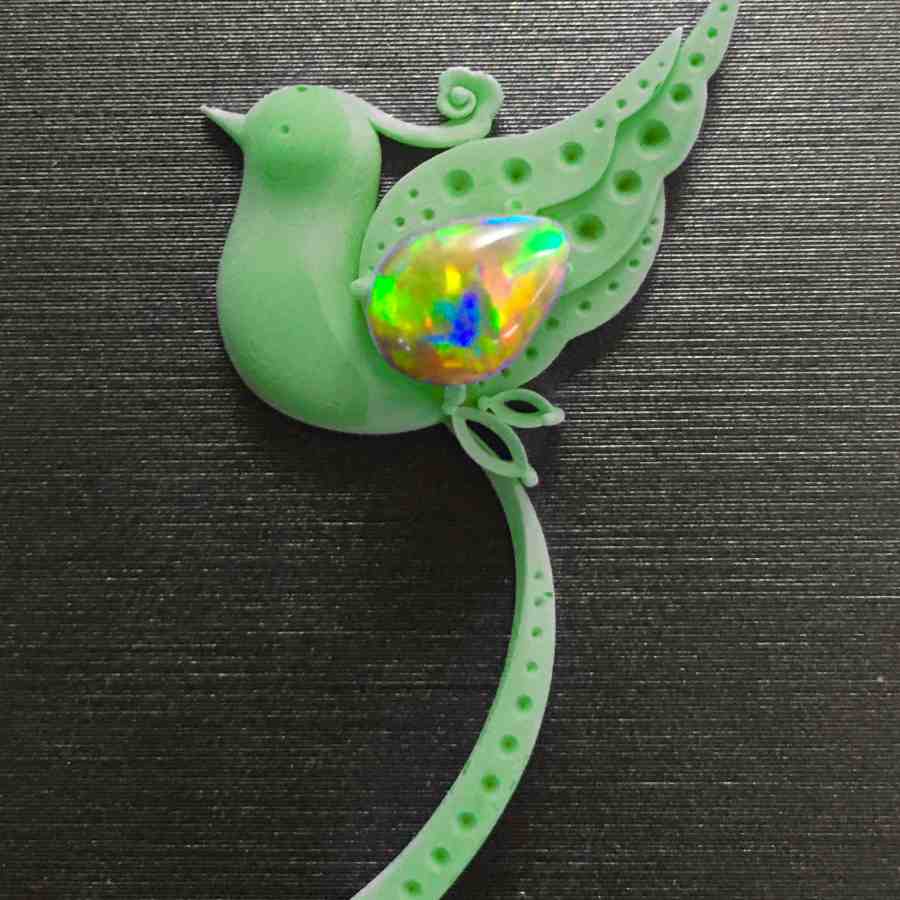 Baby Phoenix - Black Opal, Diamond, Sapphire Pendant Brooch 18K Gold