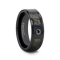 MONTANA Black Ceramic Ring with Ombre Deer Antler Inlay Polished Beveled Edges with Black Diamond - 8mm
