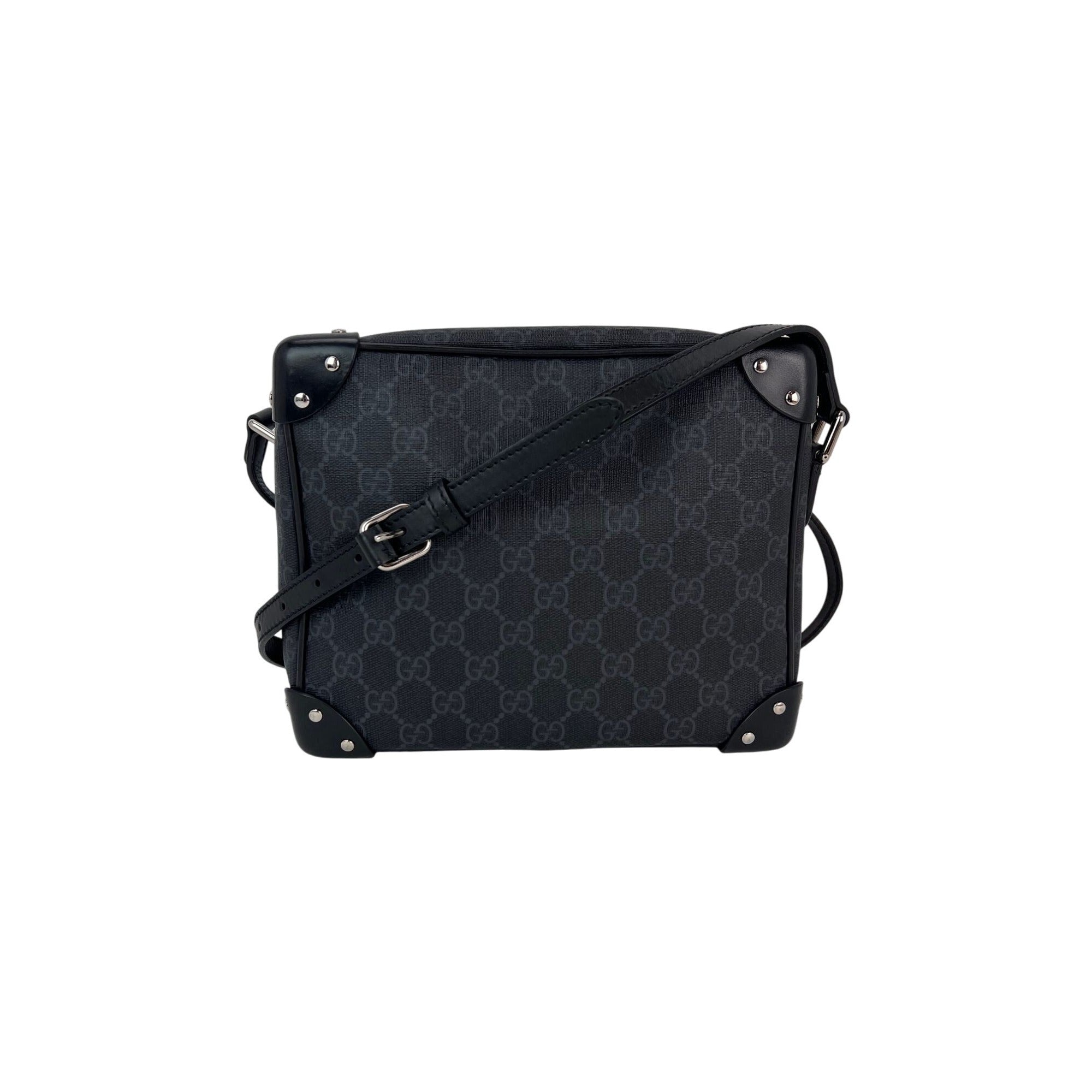 Gucci Black GG Supreme Selleria Square Messenger Bag