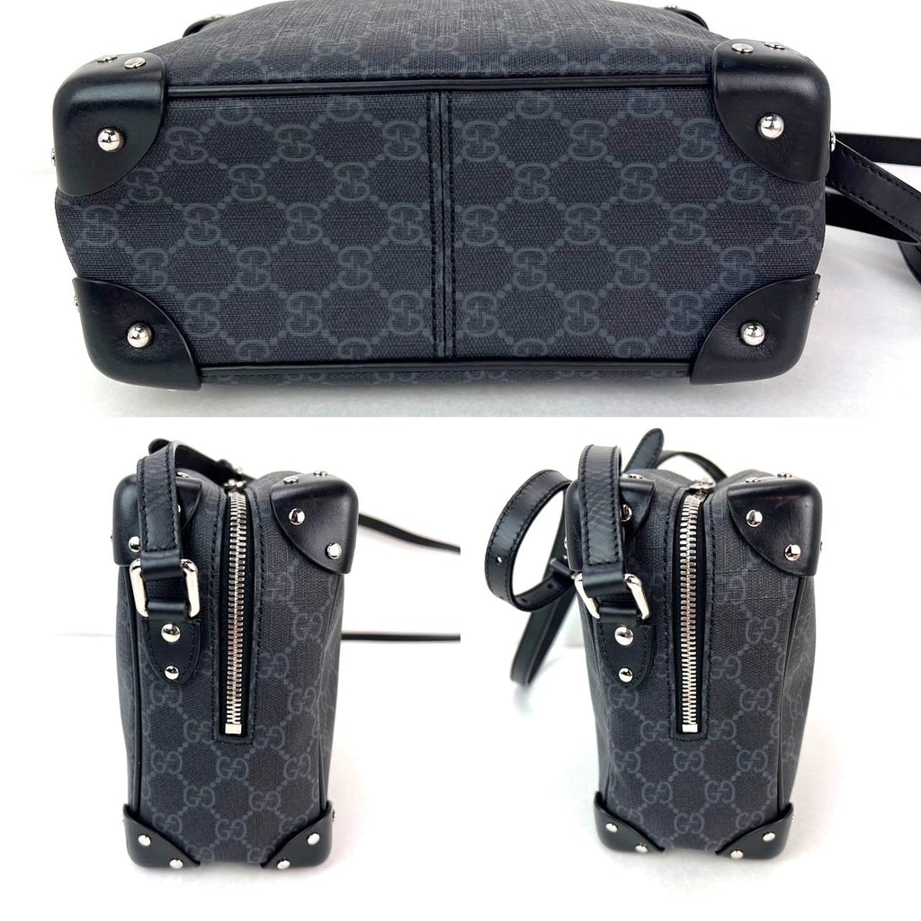 Gucci Black GG Supreme Selleria Square Messenger Bag