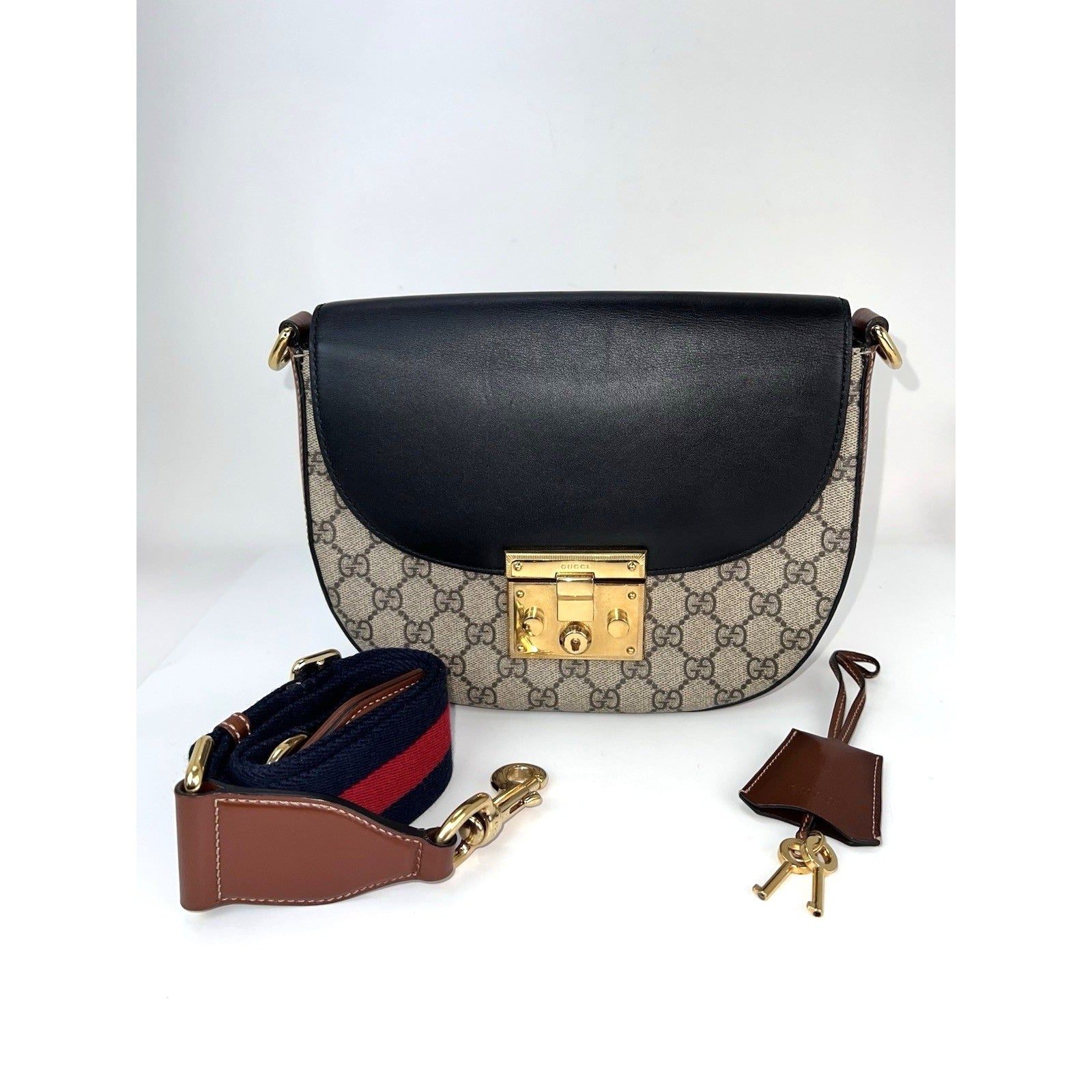 Gucci GG Supreme Web Padlock Black Messenger Shoulder Bag