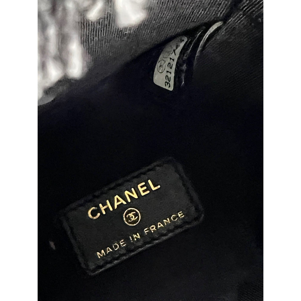 Chanel Denim Quilted Mood Mini Bucket With Chain Black