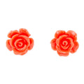 Orange Coral Rose Post Stud Earrings