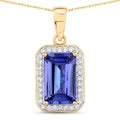 2.15 Carat Genuine Tanzanite and White Diamond 14K Yellow Gold Pendant