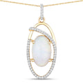 3.59 Carat Genuine Ethiopian Opal and White Diamond 14K Yellow Gold Pendant