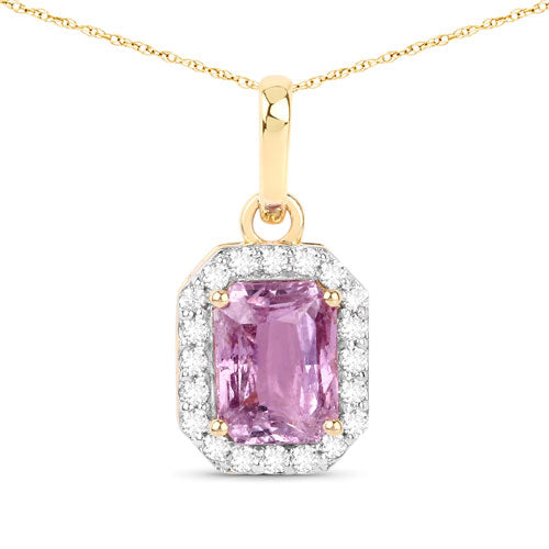 1.65 Carat Genuine Pink Sapphire and White Diamond 14K Yellow Gold Pendant