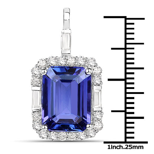 9.02 Carat Genuine Tanzanite and White Diamond 18K White Gold Pendant