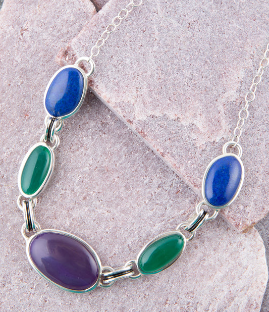 Peacock Purple Agate Multistone Necklace