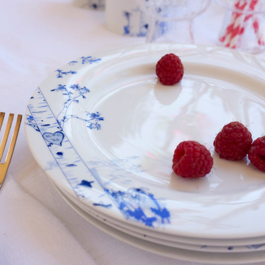 Personalized Birch Dessert Plate Set – Four Seasons Hand-Drawn Design