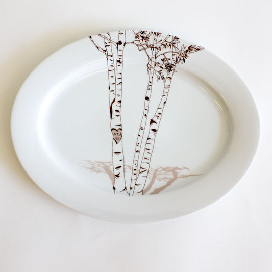 Nature-Inspired Birch Oval Platter – Custom Initials in Heart Design
