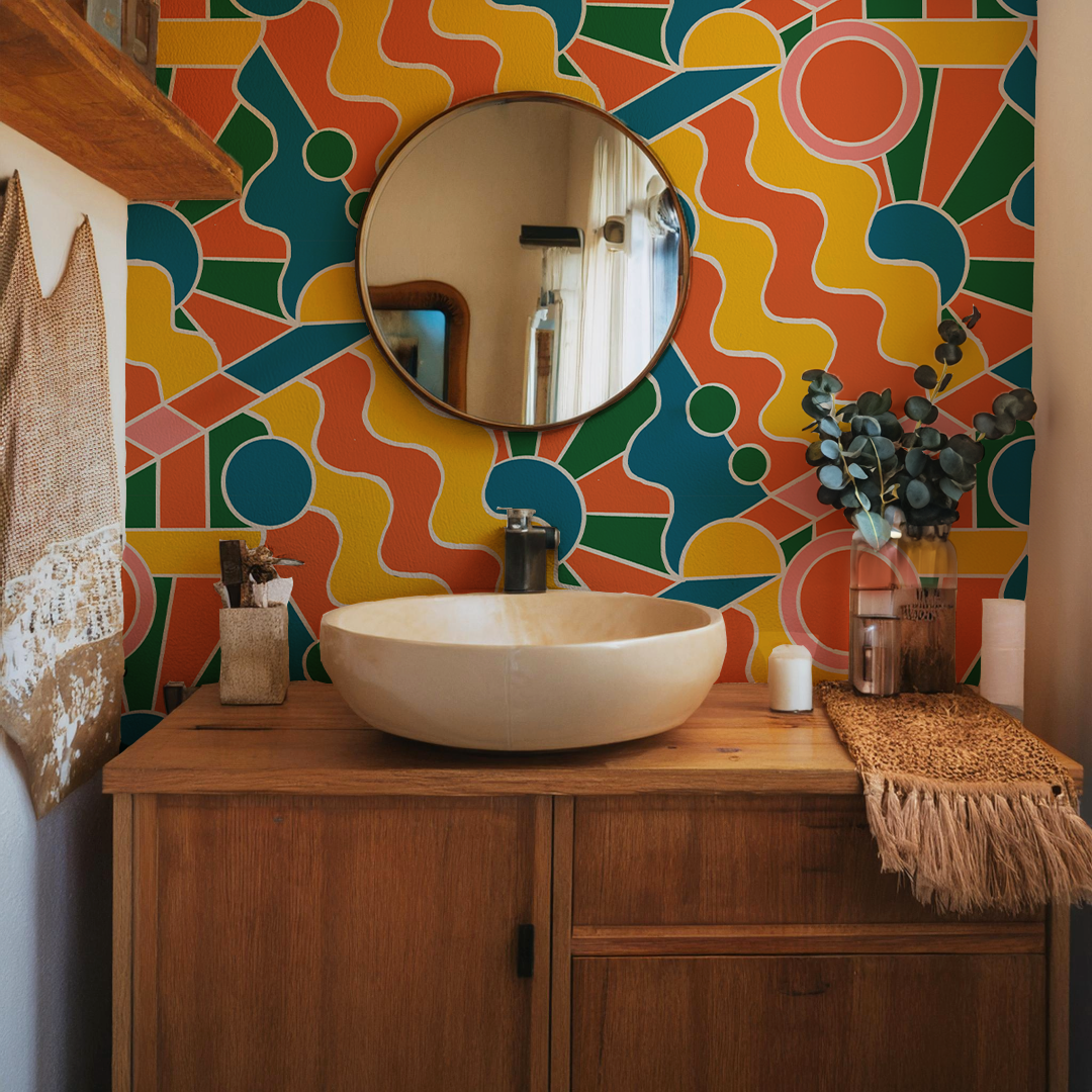 Day Trippin' Wallpaper, yellow, orange, pink and green