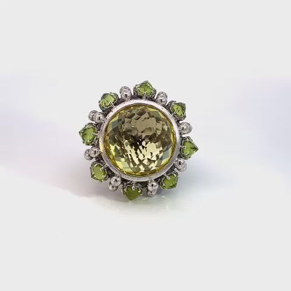 Imperia 925© Silver  Green Gold quartz & Peridot ring