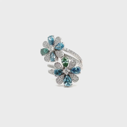 Blue & White Diamond Floral Ring