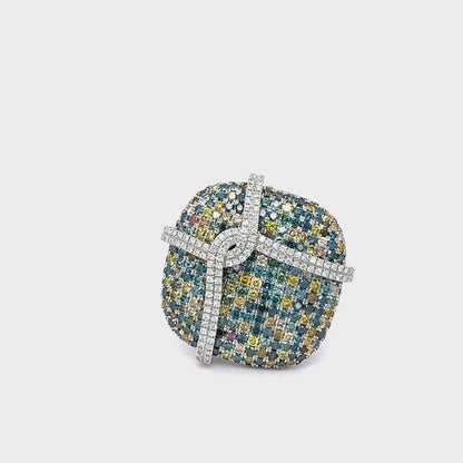 Blue & Yellow Diamond Square Cocktail Ring