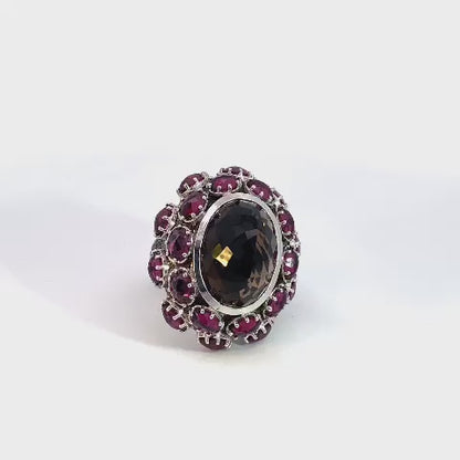 Imperia 925© Silver Smoky Quartz & Brazilian Garnet ring