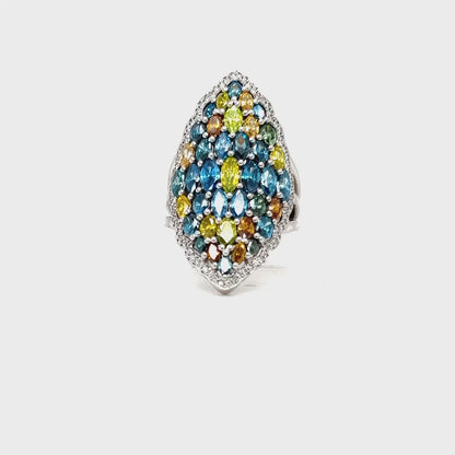 Blue and Yellow Diamond Shield Ring