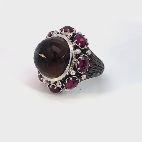 Imperia 925© Silver Smoky Quartz & Brazilian Garnet ring