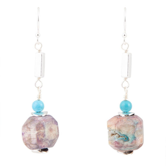 Purple Agate Chucky Sterling Silver Drop Earrings