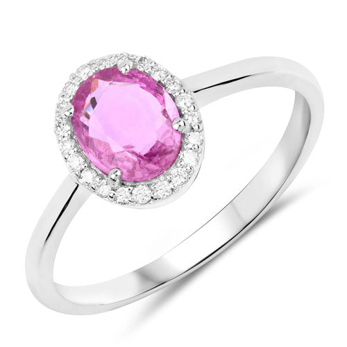 1.12 Carat Genuine Pink Sapphire and White Diamond 14K White Gold Ring