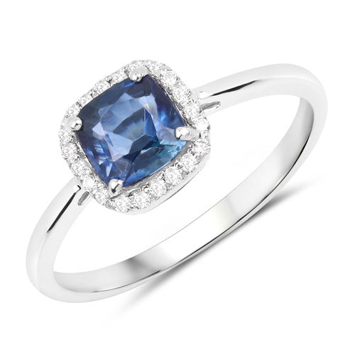 1.15 Carat Genuine Blue Sapphire and White Diamond 14K White Gold Ring