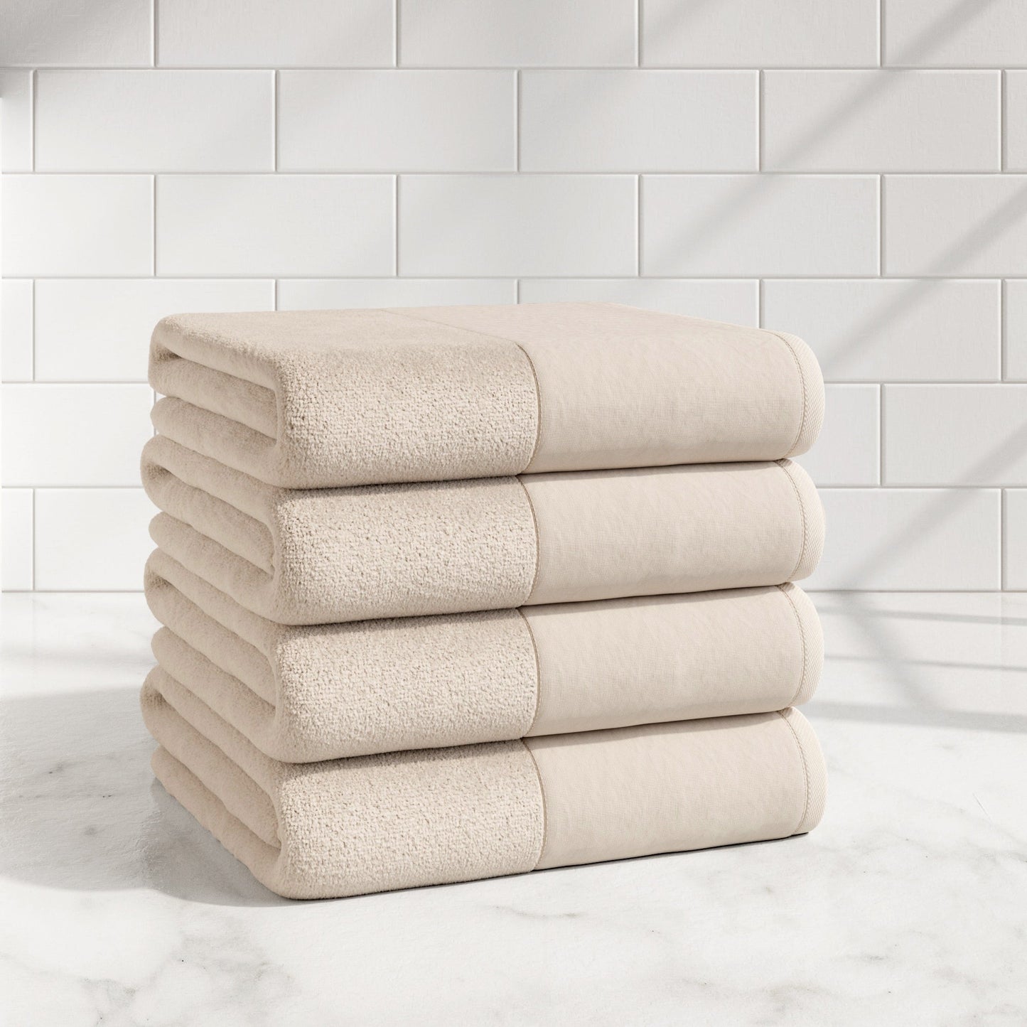 Cotton Linen-Like Border 6-Piece Towel Set - Priya Collection