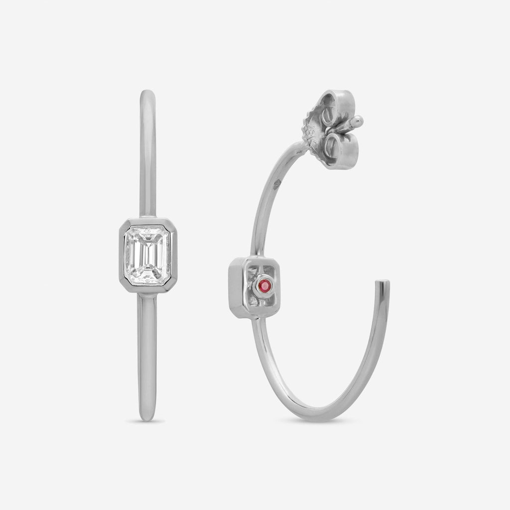 Roberto Coin 18K White Gold Emerald Cut Diamond Hoop Earrings 111442AWERX0