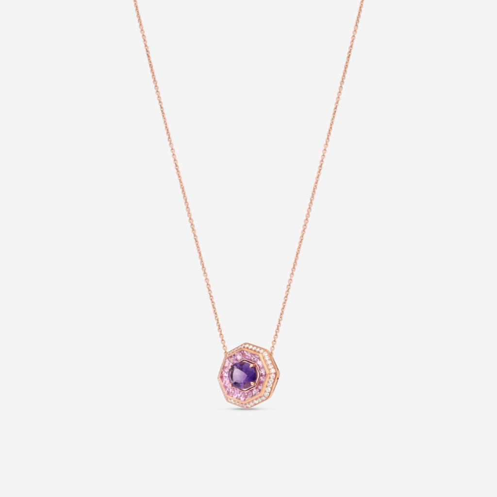 Roberto Coin Art Deco 18K Rose Gold Multistone Pendant Necklace 378130AXCHJX