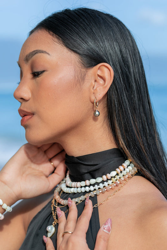 Gold Filled Latch Tahitian Pearl Hoop Earrings - Ahe