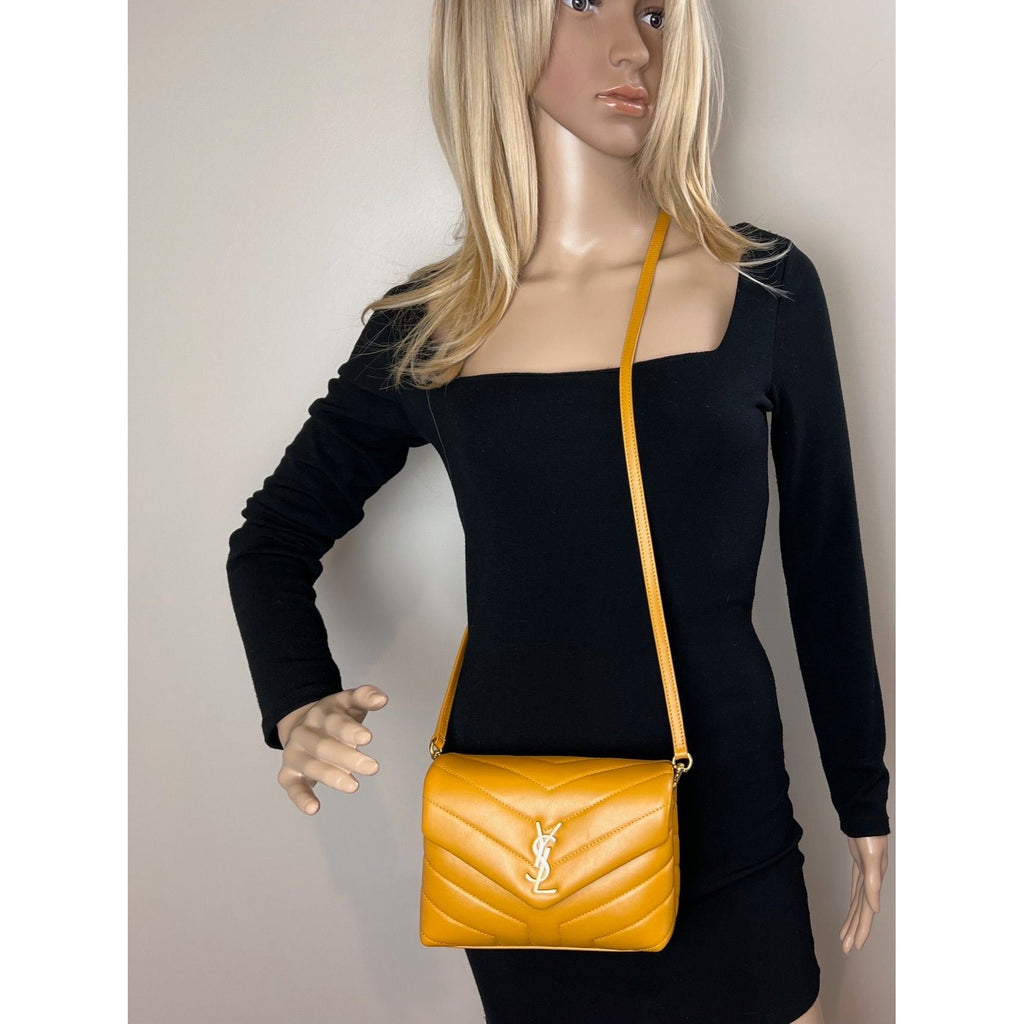 Saint Laurent Calfskin Quilted Toy Loulou Yellow Crossbody Bag