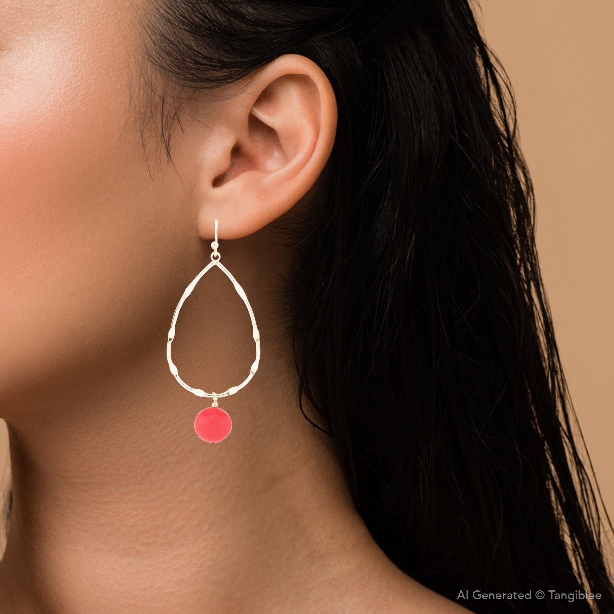 Scarsdale Red Shell Pearl Golden Drop Earrings