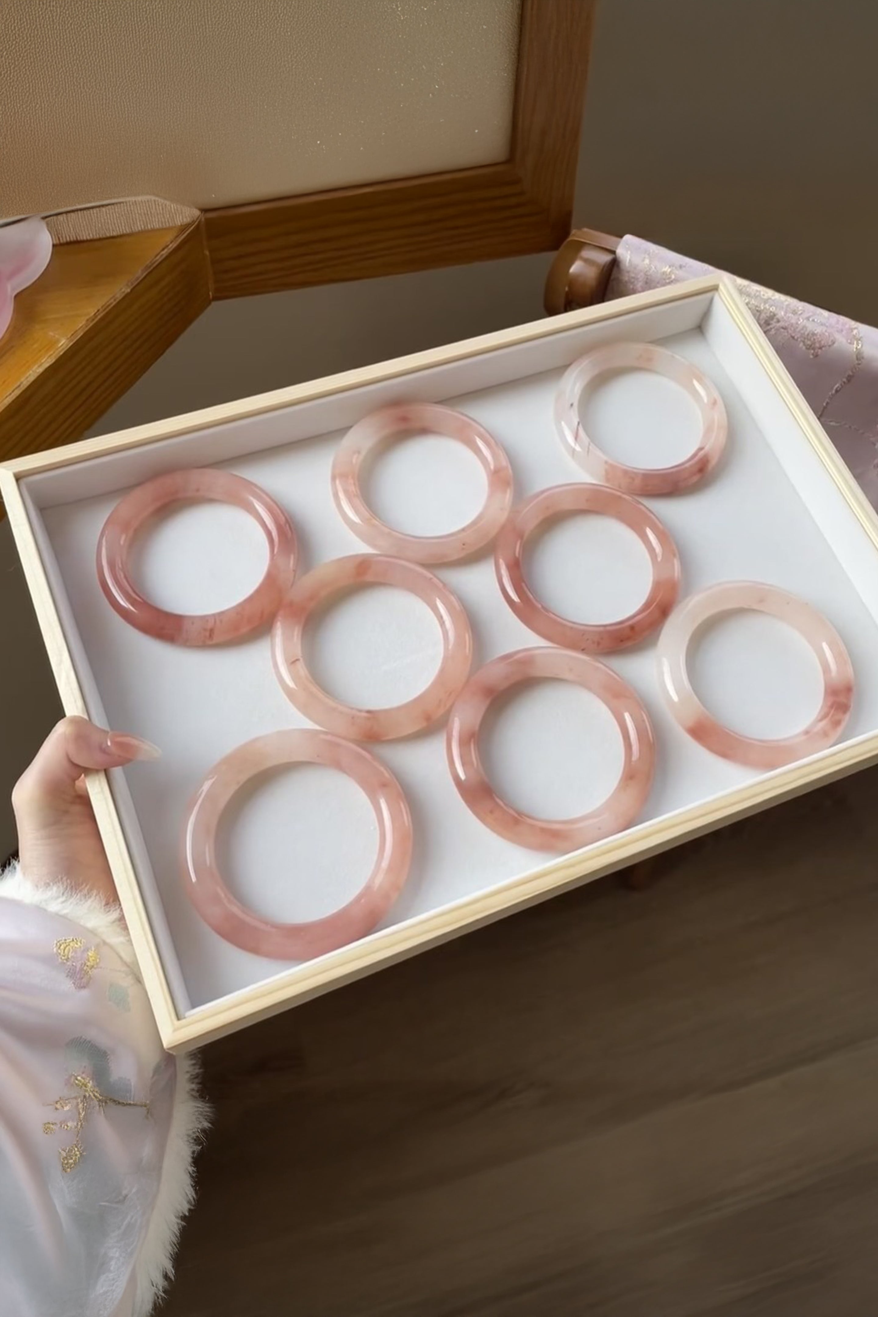 Peach Blossom — Pink Jade Stone Bangle