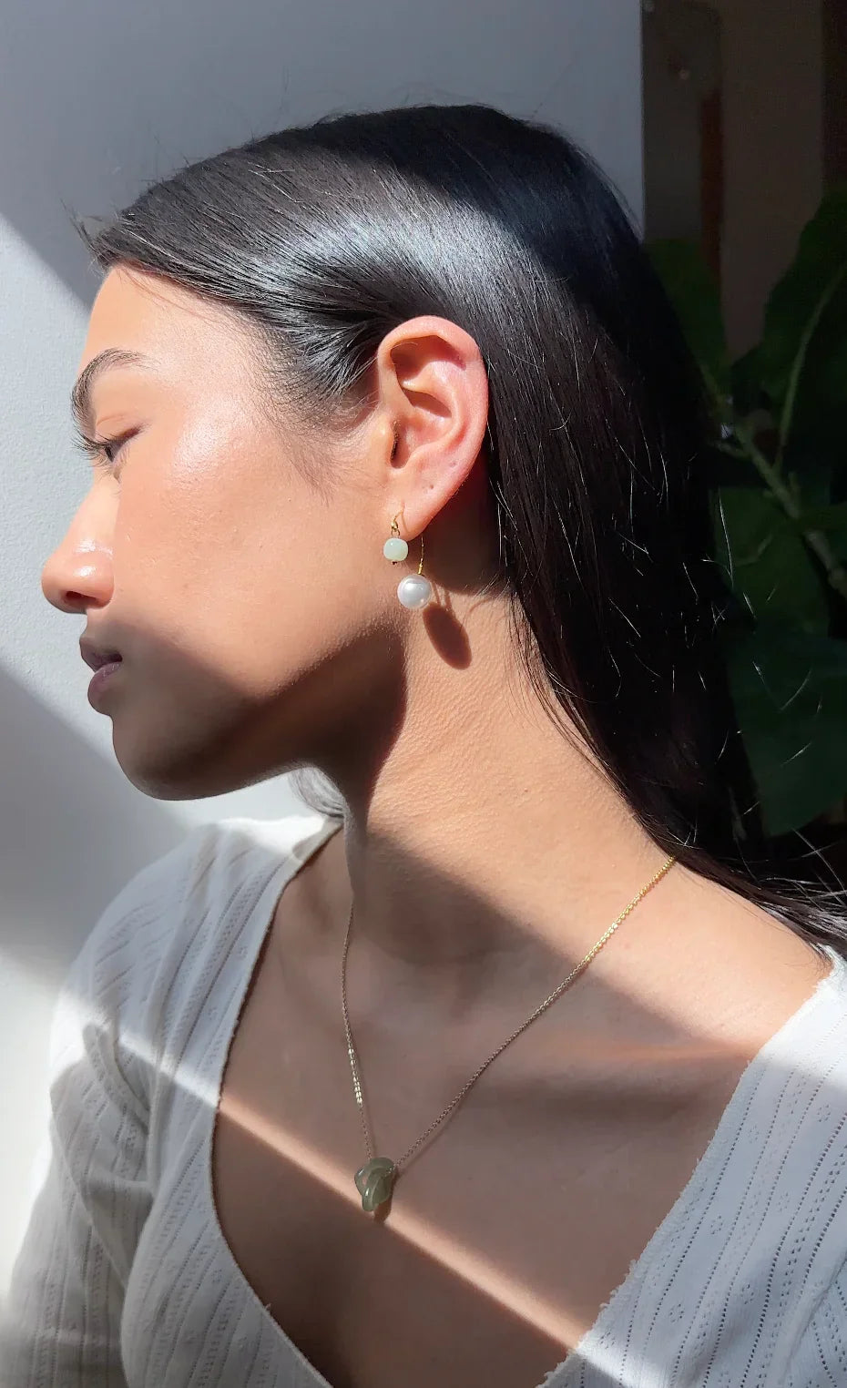 Ana — Pearl Jade Thread Earrings