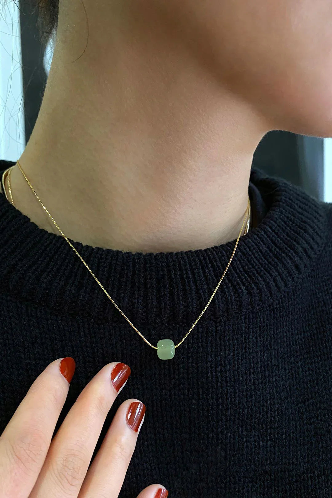 Beetle — Green Bead Jade Necklace