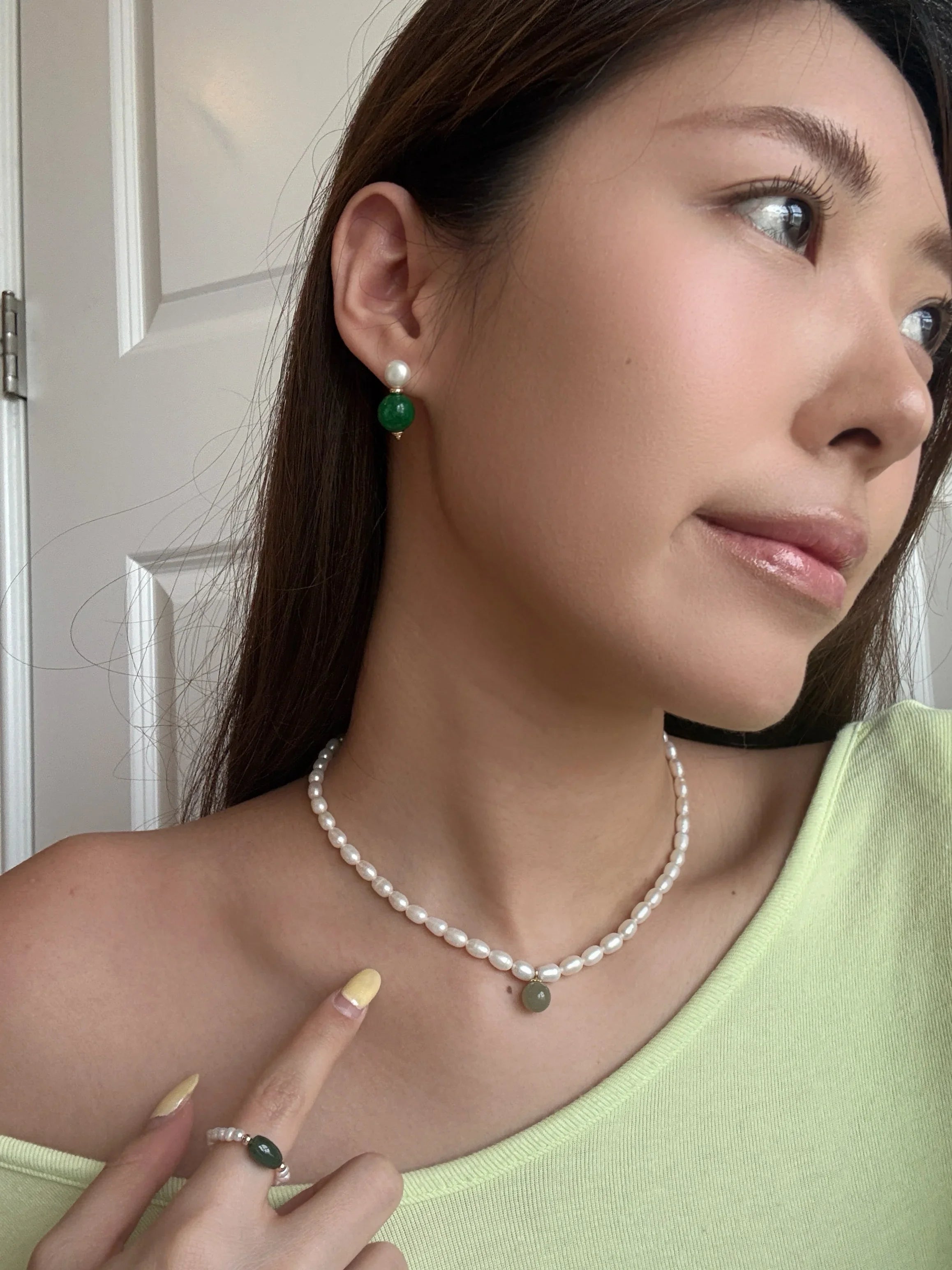 Belle — Pearl and Green Jade Choker
