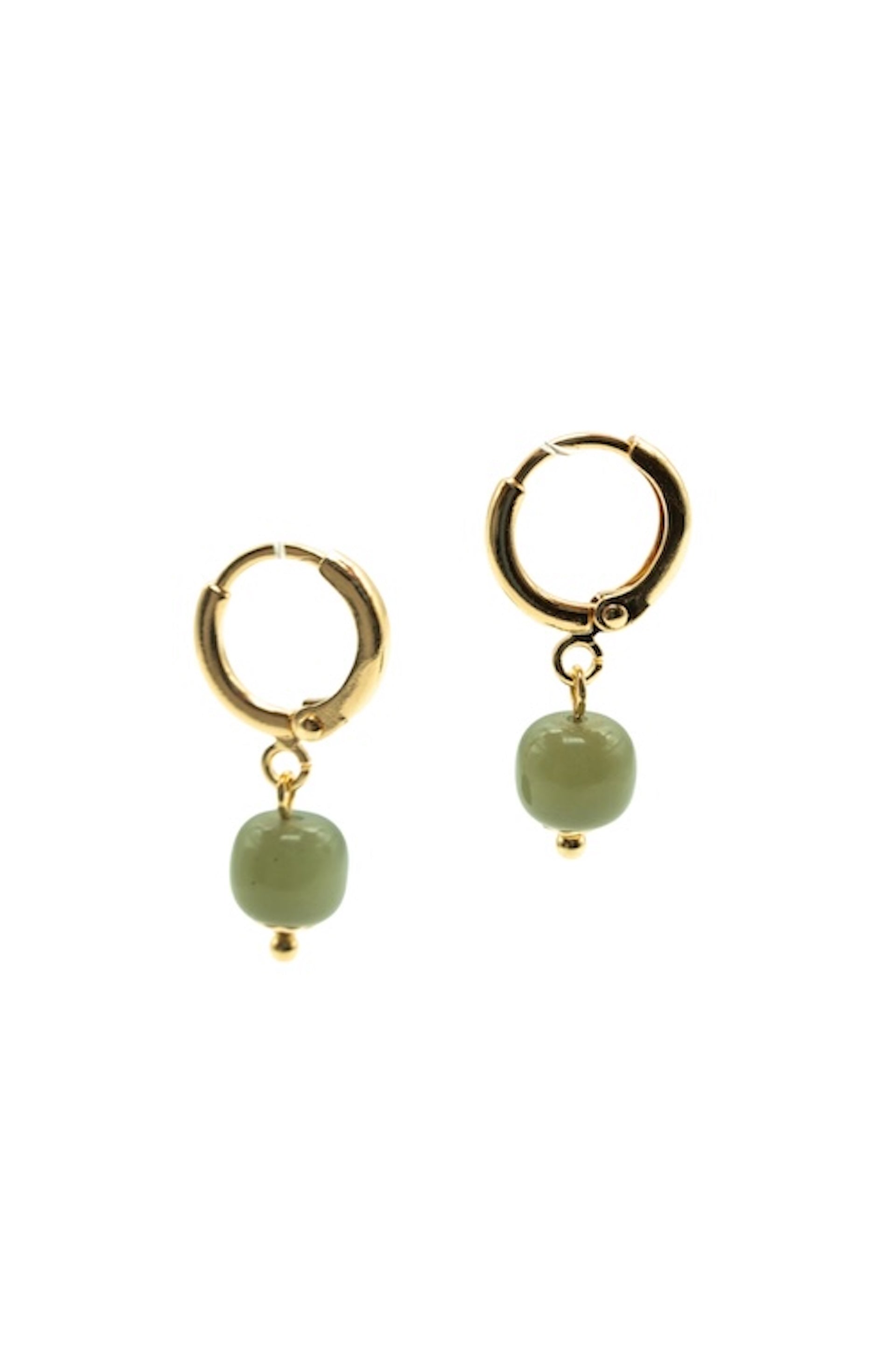 Berry — Small Hoop With Green Bead Earrings